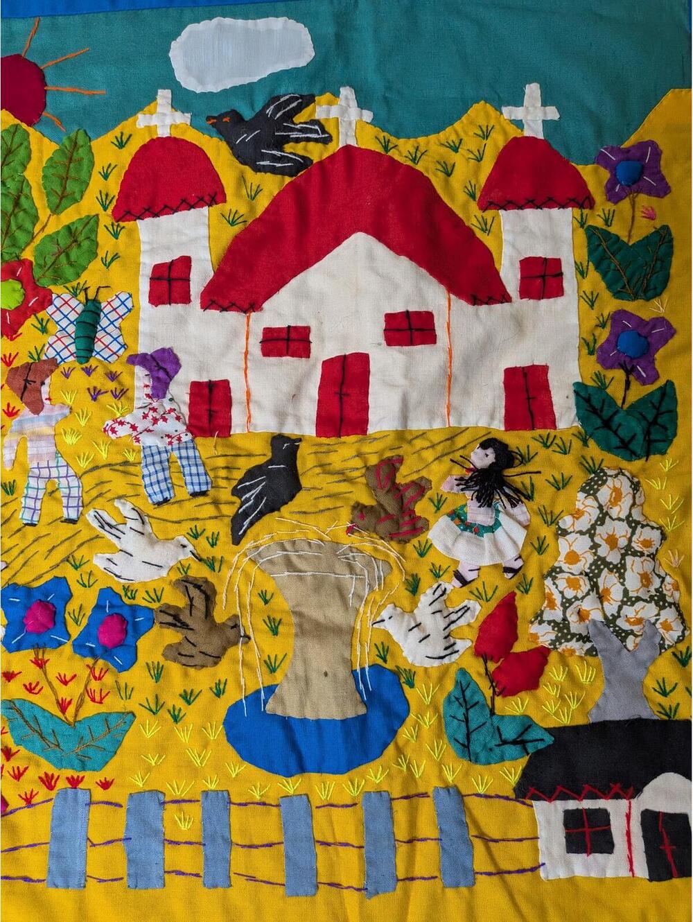 Unfinished Colorful hand-embroidered village textile wall hanging - Picture 2 of 4